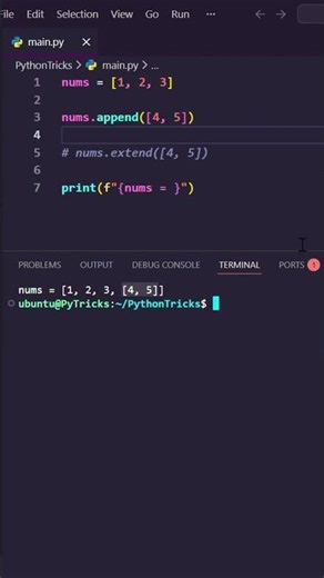 Python list's append & extend under 30 sec!! 😎⚡️ #coding #programming #python