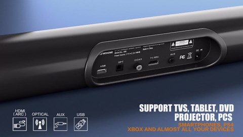 Wohome Soundbar for TV - 28-Inch Sound Bar with HDMI-ARC, Bluetooth, LED Display, Optical, USB, and AUX Inputs - 80W, 4 Speakers, Surround Sound Home Theater System