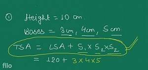 The height of a triangular prism is 10cms. The sides of the bas... | Filo