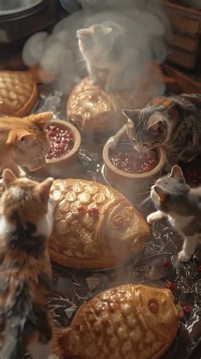5匹のミニ猫 vs 巨大たい焼き | 日本の魚型ケーキがバイラル 5 Mini Cats vs. Giant Taiyaki | Japanese Fish Cake Goes Viral