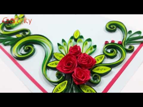 DIY Paper Quilling Flowers Cards Tutorial Art: How to make Paper Quilling Rose Flower Card Ideas