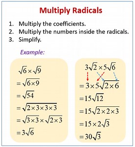 Multiplying Radicals (examples, solutions, videos, worksheets, solutions, activities)