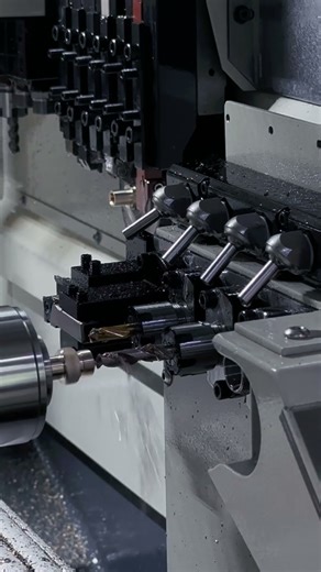Simultaneous dual-spindle machining delivers significantly higher processing efficiency.#swisslathe
