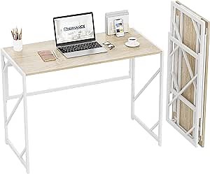 Elephance Folding Desk Writing Computer Desk for Home Office, No-Assembly Study Office Desk Foldable Table for Small Spaces