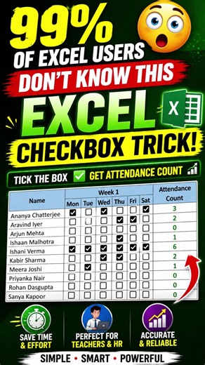 Attendance Sheet in Just 30 Seconds 😱 #excel #shorts #exceltips