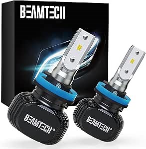 BEAMTECH H11 Bulbs, S1 Series H8 H9 Fog lights, 300% Brighter 6500K White, 2 Bulbs