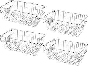 Orgneas Stackable Chest Freezer Baskets Organizer Bins, Metal Wire Baskets Pantry Organizer Produce Baskets with Tag Slot for Snacks Vegetables and Fruits