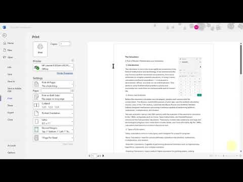 MS word Print Settings complete. File menu , print settings (collate, portrait etc.)