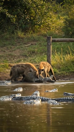 Hyena attack zebra at the river #hyena #zebra | Wildlife attack
