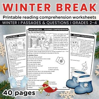 Winter Break Reading Comprehension Worksheets, Passages - Questions & Writing