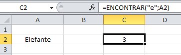 Función ENCONTRAR en Excel, FIND en inglés.