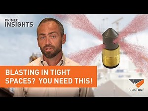 Industrial Sandblasting: Animation show a Multi-Outlet Blast Nozzle for Blasting in tight spaces.