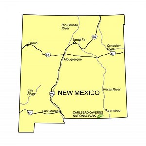 New Mexico State PowerPoint Map, Highways, Waterways, Capital and Major Cities - Clip Art Maps