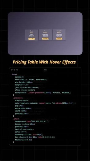 💎 Modern Pricing Table with Hover Effects | CSS Tutorial 🚀
