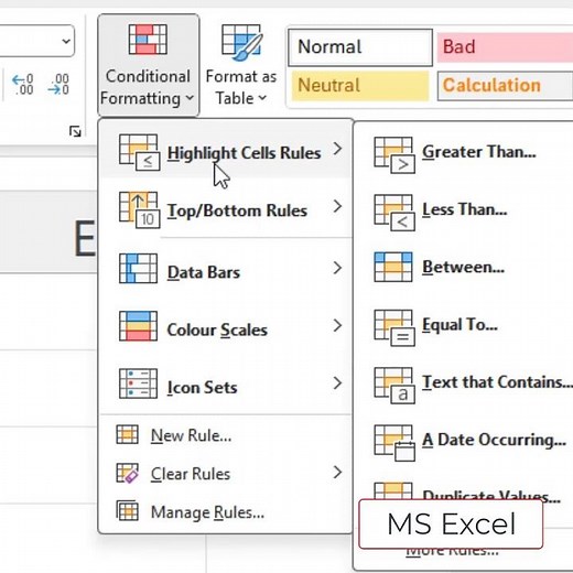 MS Excel Conditional Formatting