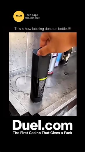 Tech page on Instagram: "**This Is How Labeling Is Done on Bottles!** Labeling bottles in factories is a fast and precise process carried out using **automated labeling machines**. As bottles move along a **conveyor belt**, they are properly spaced and positioned for labeling. A sensor detects each bottle’s presence, and at the exact right moment, the machine applies a **sticker or shrink sleeve label** onto the surface. For round bottles, the machine may rotate them slightly to ensure the label