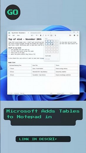 Microsoft Adds Tables to Notepad in Windows 11 Insider Update