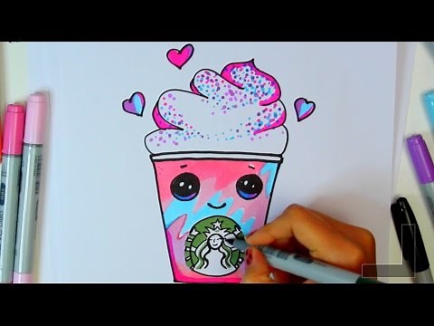 how to draw a starbucks unicorn frap cartoon - Frappuccino Cute step by step Cartoon Drink diy