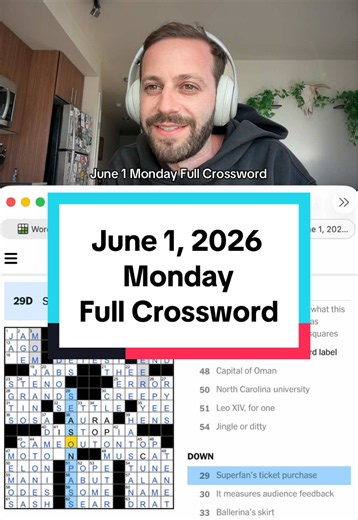June 1, 2026 Monday Full Crossword Puzzle