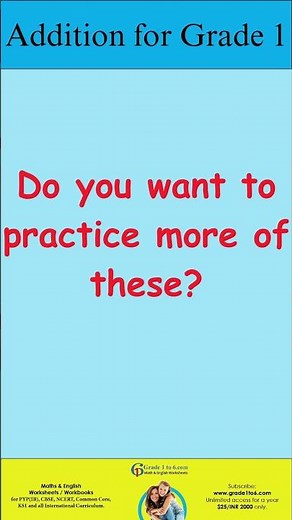 Addition for Grade 1 Math Practice for PYP IB, Common core, CBSE