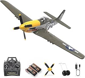 HAWK'S WORK RC Plane P-51D Mustang 500mm, 4 Channel Remote Control Warbird RTF, Brushless Motor 6-axis Gyro 3 Flight Modes, Easy to Fly for Beginners Boys & Adults