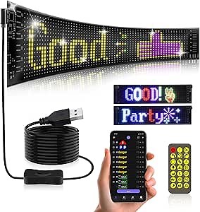LED Car Sign, 15"*4" Programmable Flexible Scrolling LED Sign for Car, Bluetooth APP, RGB, Animations, Text, Graffiti,Message Pattern Bright with Remote Controls for Car Store Bar Christmas