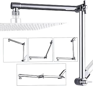 G-Promise 16 Inch Shower Head Extension Arm, Solid Brass Height & Angle Adjustable Extender, Rise or Lower Rainfall and Fixed Shower Head (Chrome)