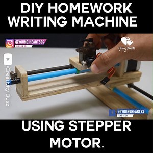 Try making this automatic writing machine at home. Visit This Blog For Complete Instruction of Software. https://www.instructables.com/id/Homework-Writing-Machine/ Software for Writing : Ben box http://www.mediafire.com/file/hb22rv2rcyn7vc7/file-CNC.rar Credits: Creativity BUZZ Youtube: https://www.youtube.com/channel/UCaaKcUUrlKx1iLbLOASgzsQ/ | Young Hearts