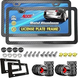 Aootf Carbon Fiber License Plate Frame- Black Aluminum Slim Car Tag Cover Printed Carbon Patterns, Heavy Duty Holders for Front & Rear, Mount Hardware Kit- Screws Bolts, Nut, Rattle Proof Pad