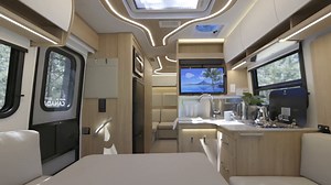 The 2025 Unity Rear Lounge features modern European design and luxurious materials such as Ultrafabrics®, FENIX®, Corian®, and Schattdecor cabinetry. Build & price yours today, and check out the 60th Anniversary Package. https://leisurevans.com/build/unity/?step=floorplan&floorplan=U24RL #ExploreWithUnity | Leisure Travel Vans