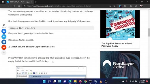 The shadow copy provider had an unexpected error (0x8004230F)
