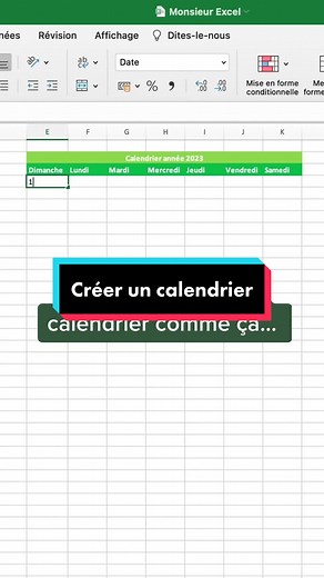 Comment créer un calendrier sur Excel? #raccourci #astuceexcel #excelfrancais