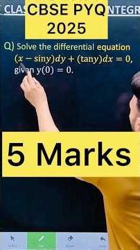 Q) Solve the differential equation (𝑥−sin𝑦)𝑑𝑦+(tan𝑦)𝑑𝑥=0, given y(0)=0. #cbse2026 #cbse