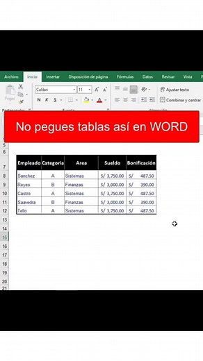 cómo pasar una tabla de excel a word | excel