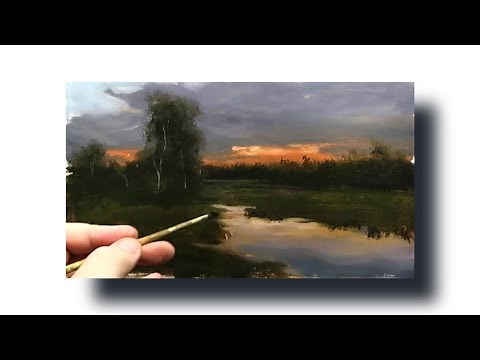 Painting a landscape in oil. Beginners painting lesson. (Narrated) Step by Step