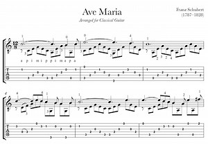 Ave Maria by Schubert for Guitar (PDF, Sheet Music, TAB)