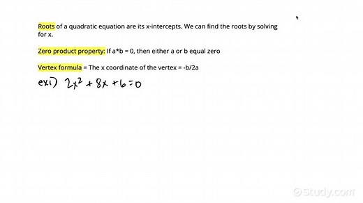 Finding the X-intercept(s) and Vertex of a Parabola | Algebra | Study.com