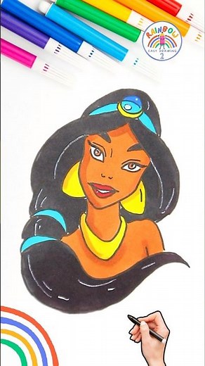 Cute Disney Princess | How to Draw Princess Jasmine Easy 🌈💙 #disney #princess #short #girl