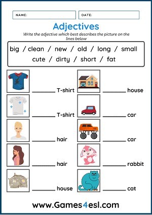 Free Adjective Worksheets For Beginners | Games4esl