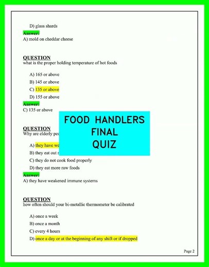 2026 Food Handlers Final Quiz Prep - Pass Your Certification Test Questions and Answers