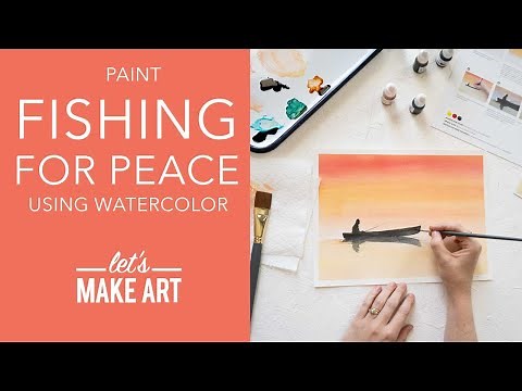 Let's Paint Fishing for Peace 🎣 Easy Watercolor Landscape Painting by Sarah Cray of Let's Make Art