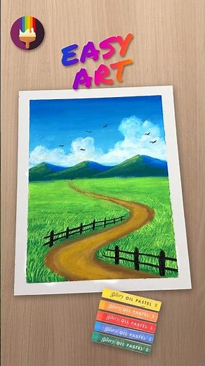 ⛰️ Draw a Beautiful Mountain and Path with Oil Pastel #shorts #drawing