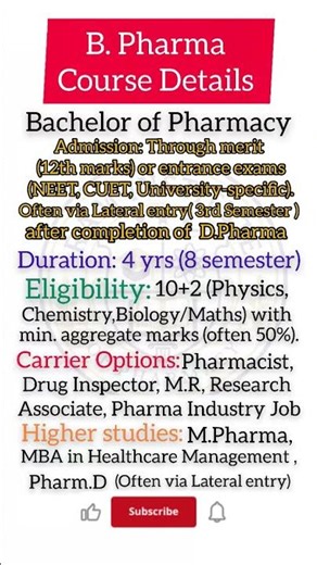 B Pharma Course क्या है? Course Details (पूरी जानकारी) #pharmacy #pharmacist #motivation #shorts