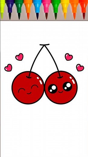 كيف ترسم كرز كيوت وسهل خطوة بخطوة | How to draw a cute cherry #191