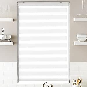 Semi-Blackout Zebra Shade - Day & Night Blinds for Modern Windows, White, Beige, Gray, Easy to Install (Custom Siz)(12" to 94" Width & 15" to 96" Height)