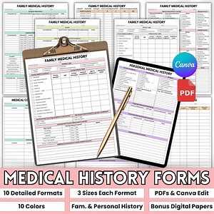 Medical History Form Bundle: Health Information Sheet   Digital Papers (PDF, Canva Template) - Etsy