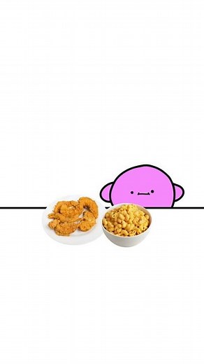 kirby enjoys macaroni with the chicken strips