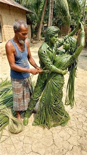 Grandpa made the beautiful romantic scene of coconut leaves #artandcraft #artwork #cristianoronaldo