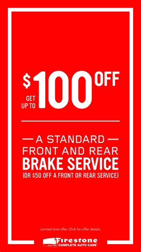 Get up to $100 off a standard front and rear brake service at Firestone Complete Auto Care. Visit us to get your brakes checked and fixed. Book an appointment today! | Firestone Complete Auto Care | Facebook