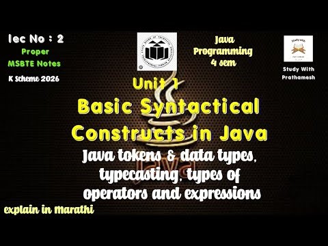 Java token & data type, Type casting, Operators & expression| Java Programming Unit 1 | msbte Que
